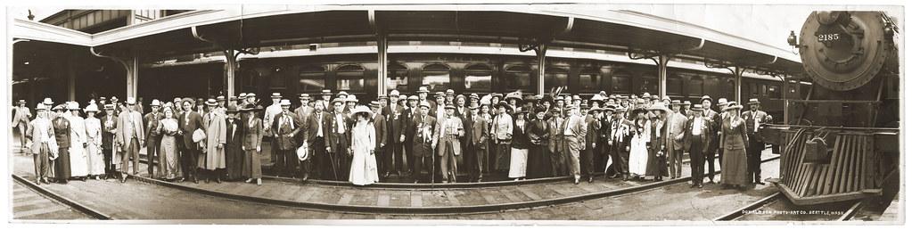 Group (Elks club?) at King Street Station in Seattle c.1912