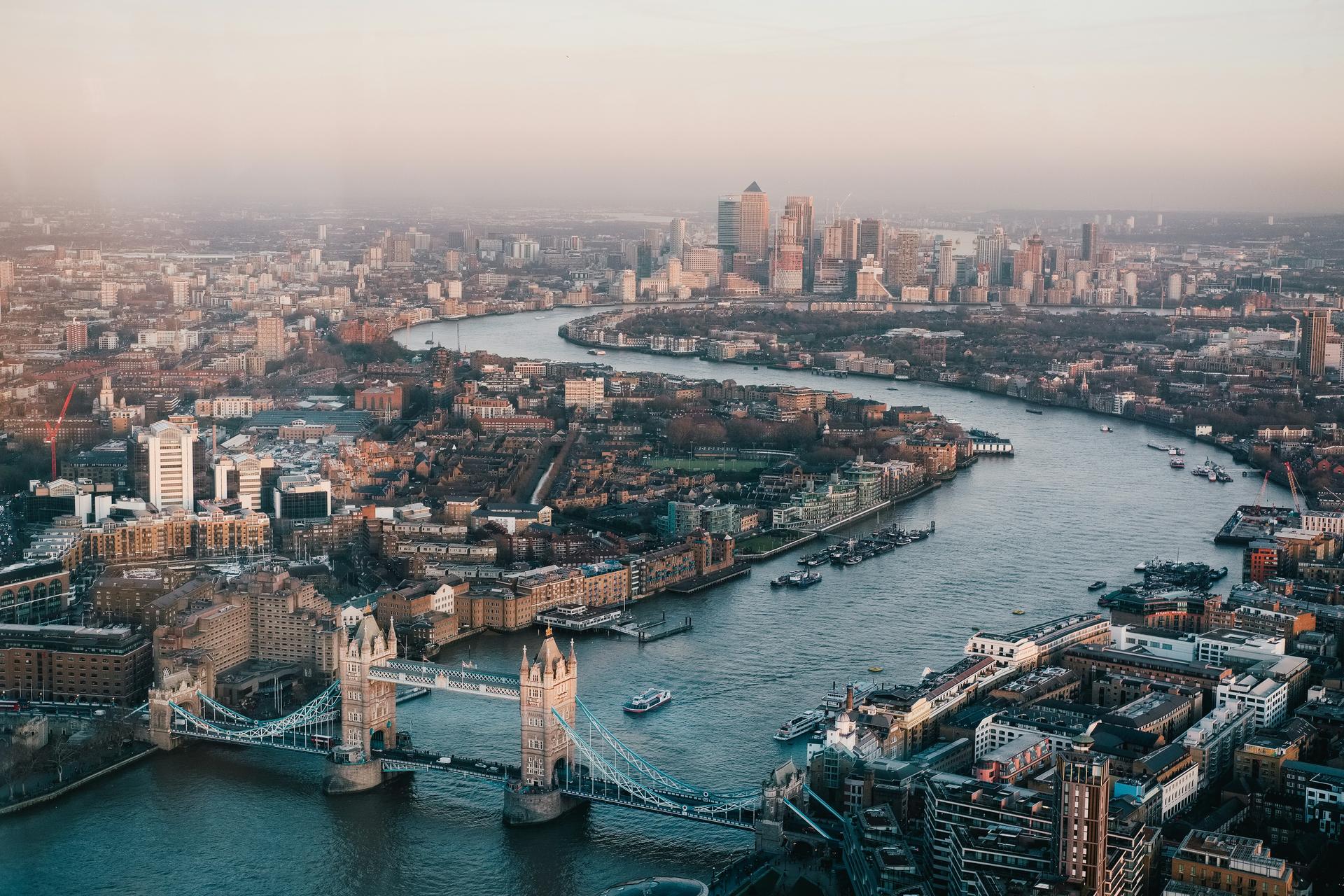 London skyline view from the river Thames at dusk, illustrating a Kenyan diaspora political gathering in the United Kingdom