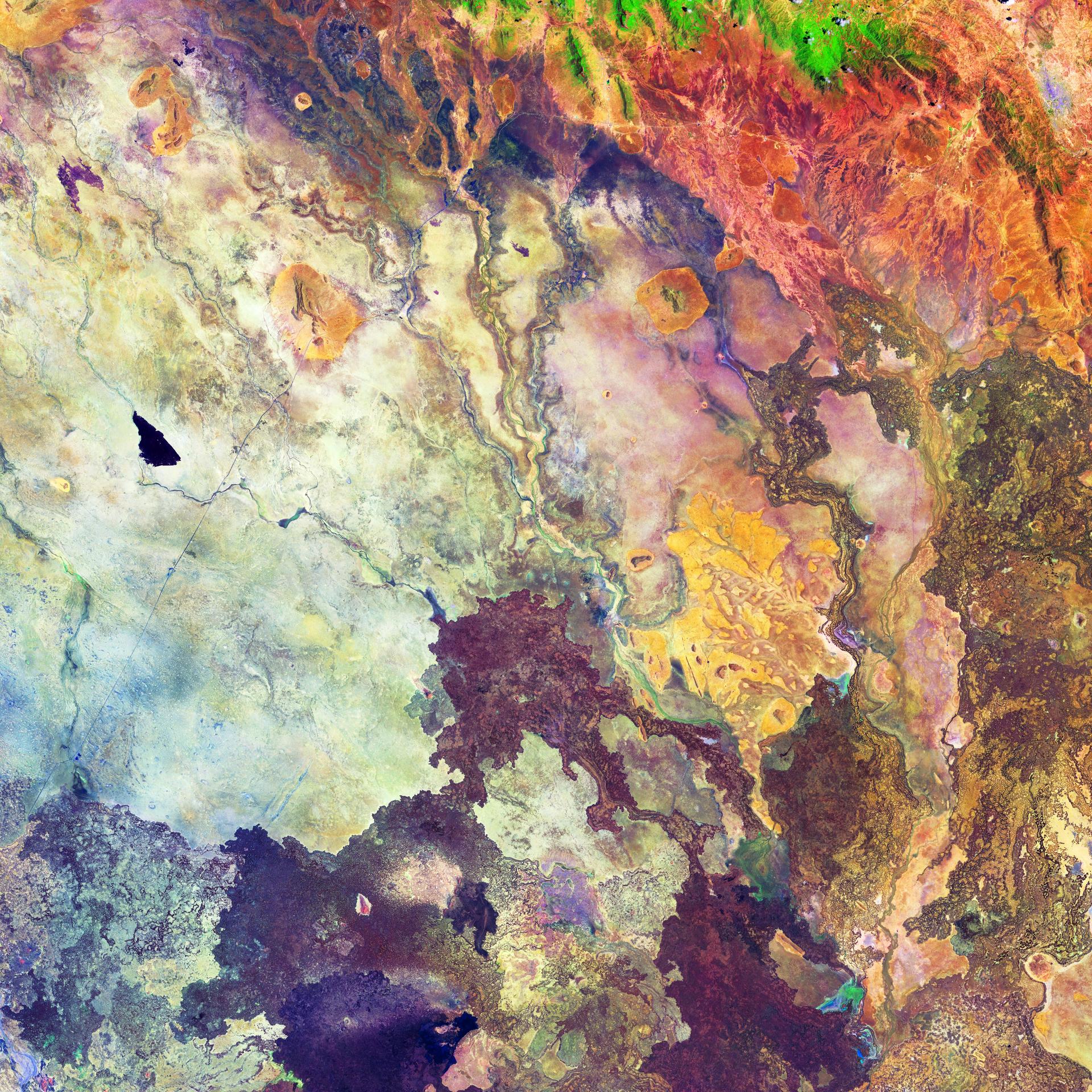 Satellite view of the arid, sparsely settled landscape of northeastern Kenya near the Somali border