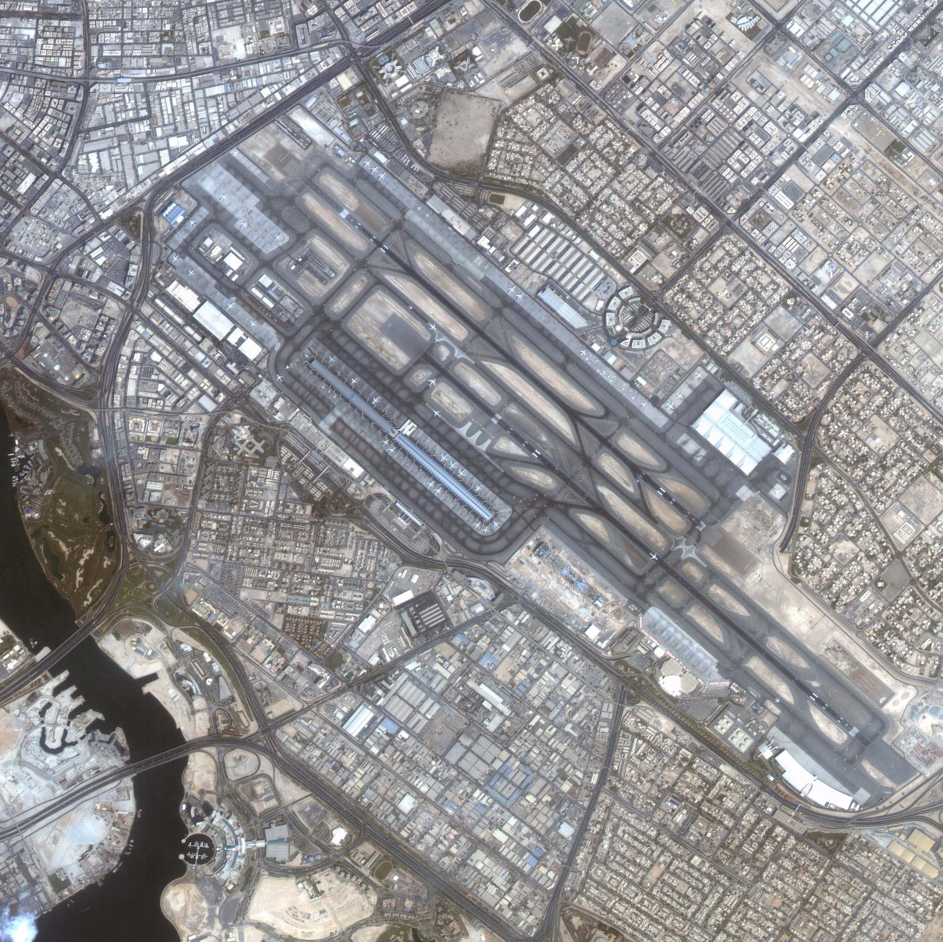 Aerial view of Dubai International Airport, the Gulf travel hub many Kenyan diaspora travellers pass through