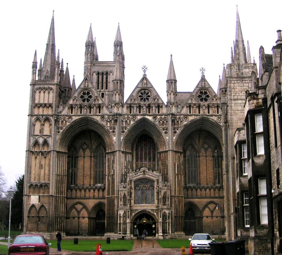 The west facade of Peterborough Cathedral on a clear day — the East England city now hosting Kenyan diaspora political meetings ahead of the 2027 General Election