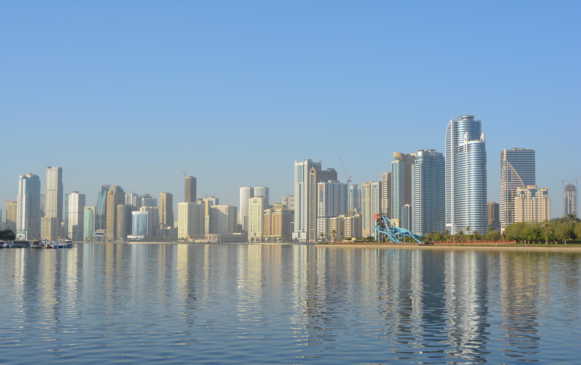 The high-rise skyline of Sharjah in the United Arab Emirates, where many Kenyan migrant workers are employed.