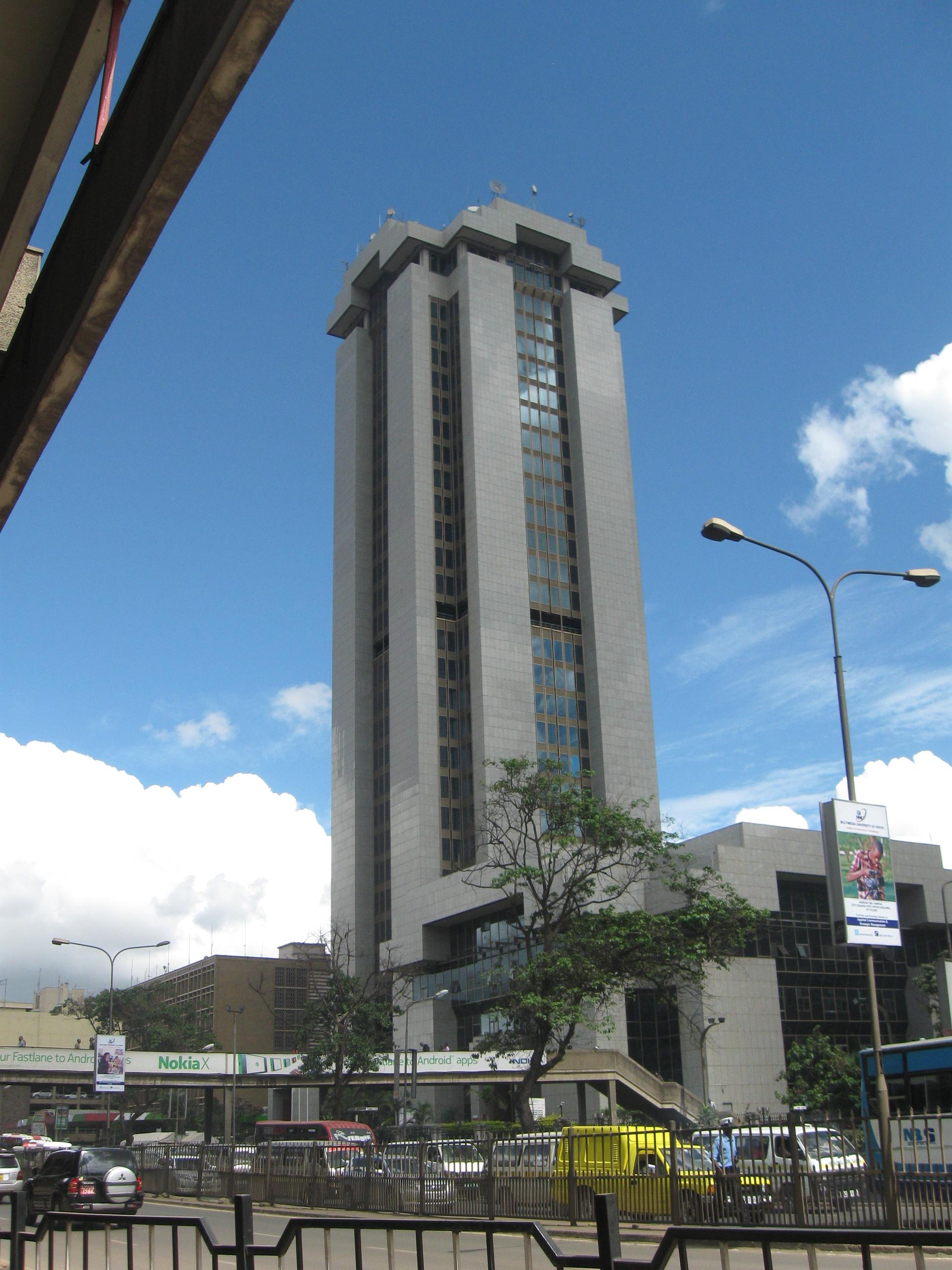 Times Tower in Nairobi, the headquarters of the Kenya Revenue Authority, rising above the city skyline