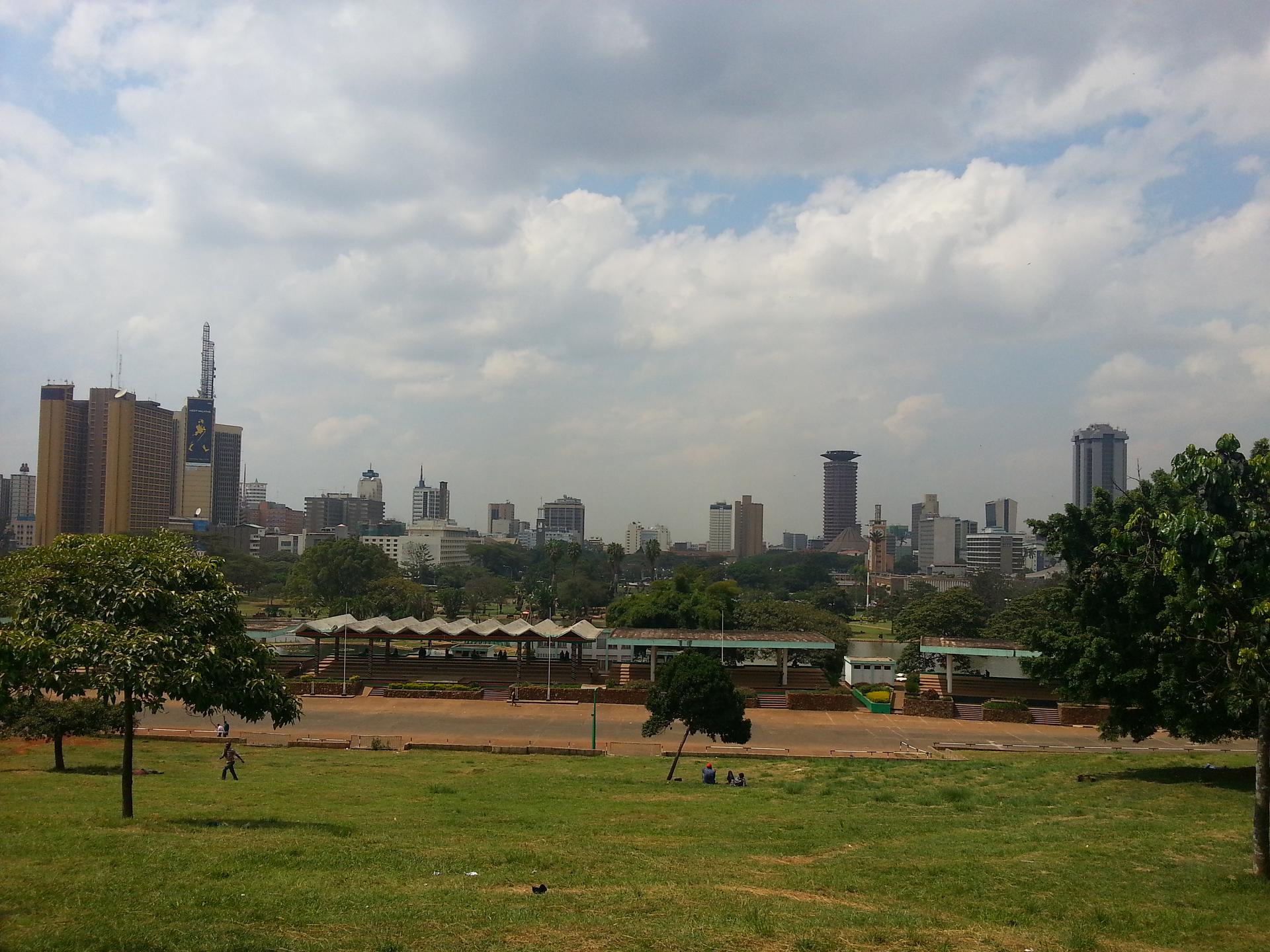 Daytime skyline of Nairobi's central business district and high-rise towers viewed across the Kenyan capital