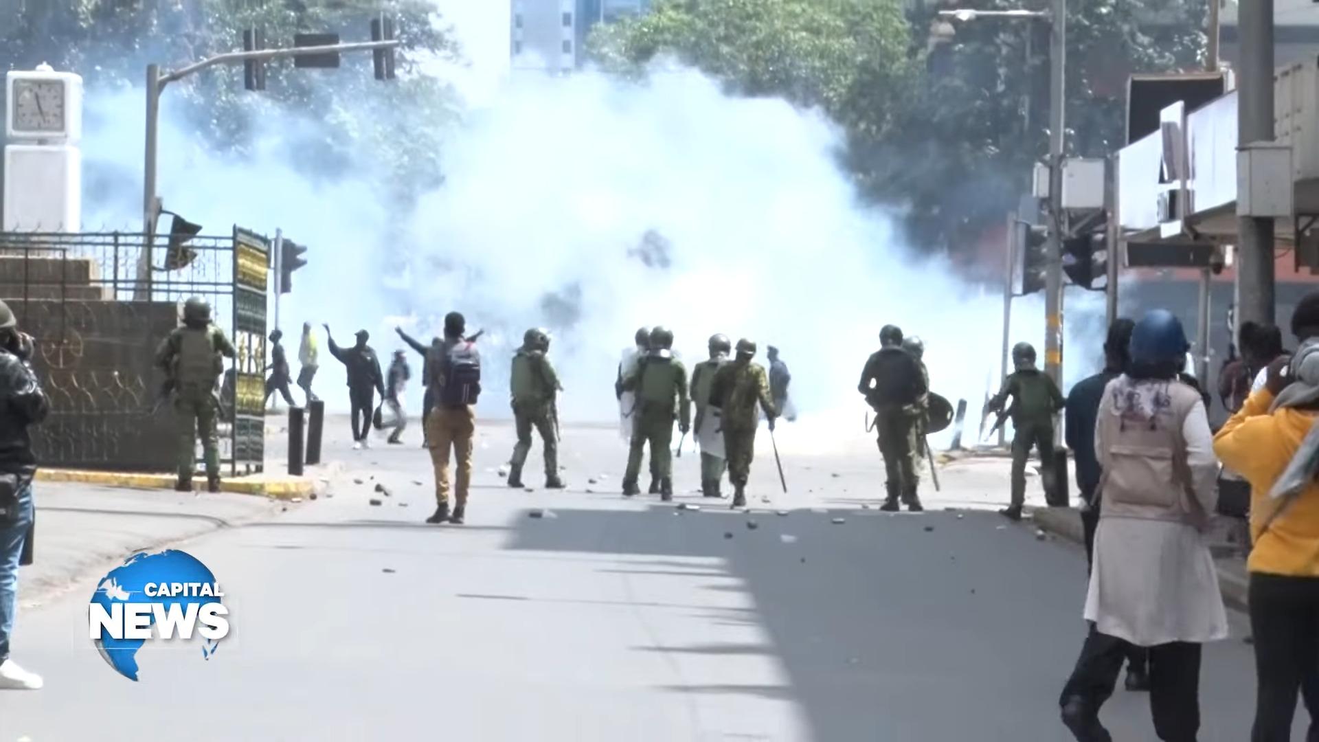 Young Kenyan demonstrators march through the streets of Nairobi during the 2024 Finance Bill protests.