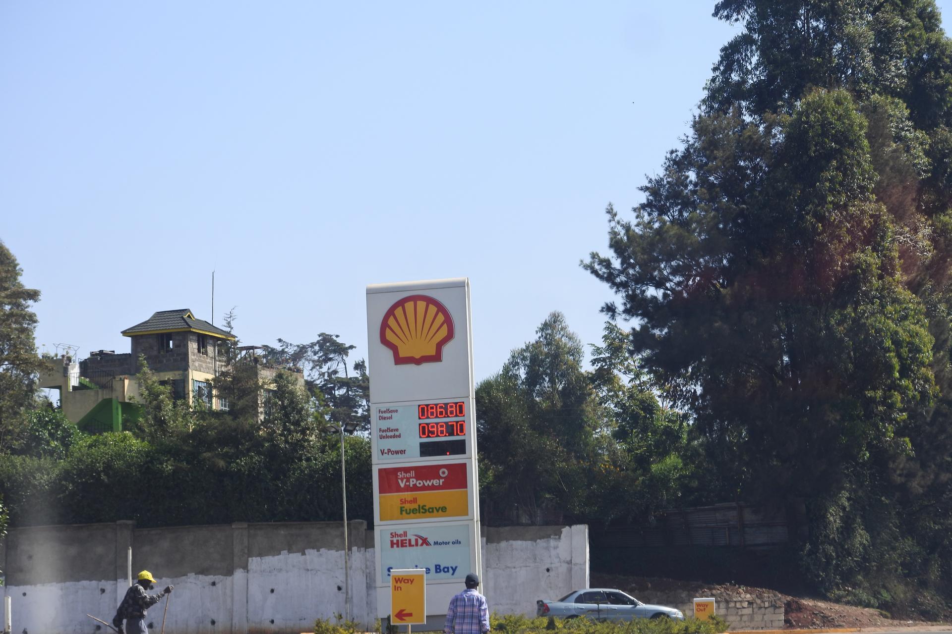 A Shell fuel station in Nairobi, Kenya, where motorists fill up under the country's monthly regulated pump prices