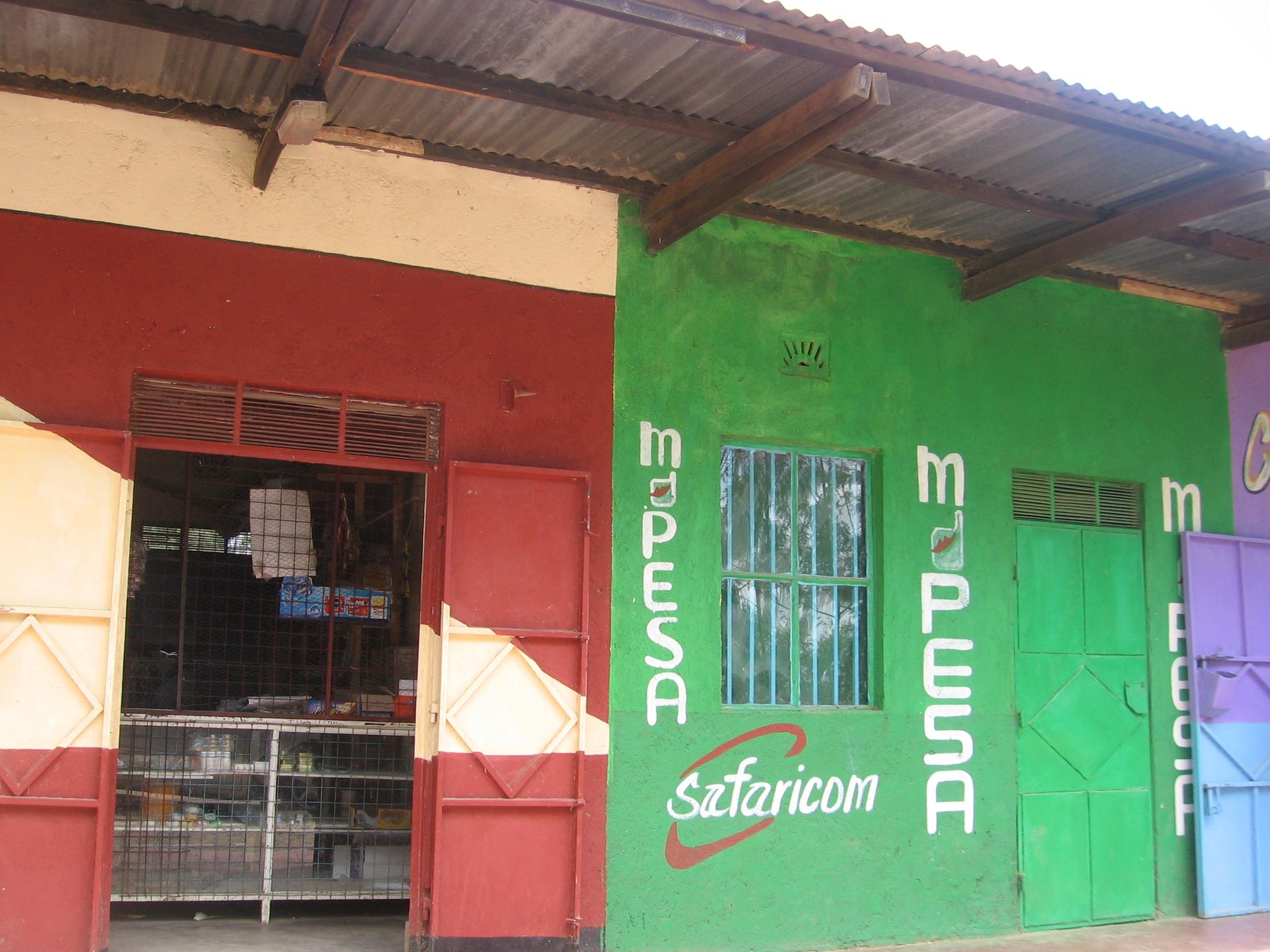 An M-Pesa mobile money kiosk in Kenya, one of the digital payment rails carrying remittances from the global Kenyan diaspora to families back home