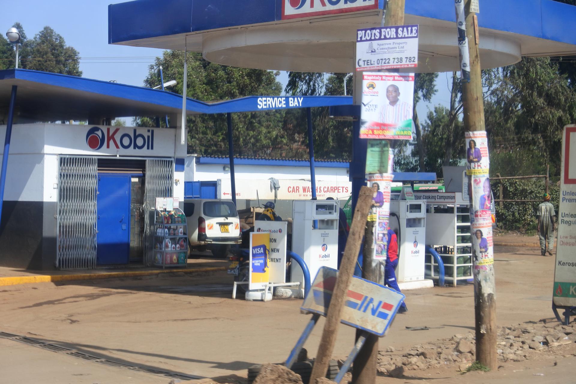 A fuel station forecourt in Nairobi, Kenya, where pump prices shape the daily cost of transport and goods