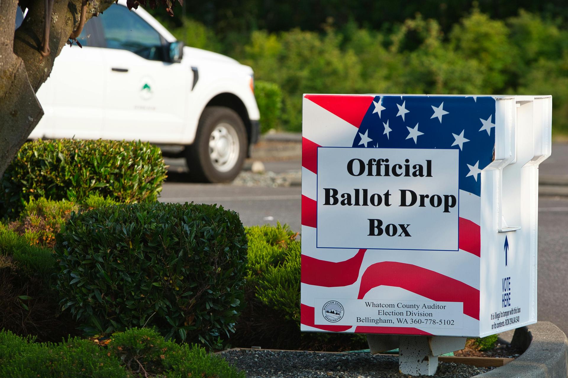 A ballot drop box on an American street where voters deposit their election ballots