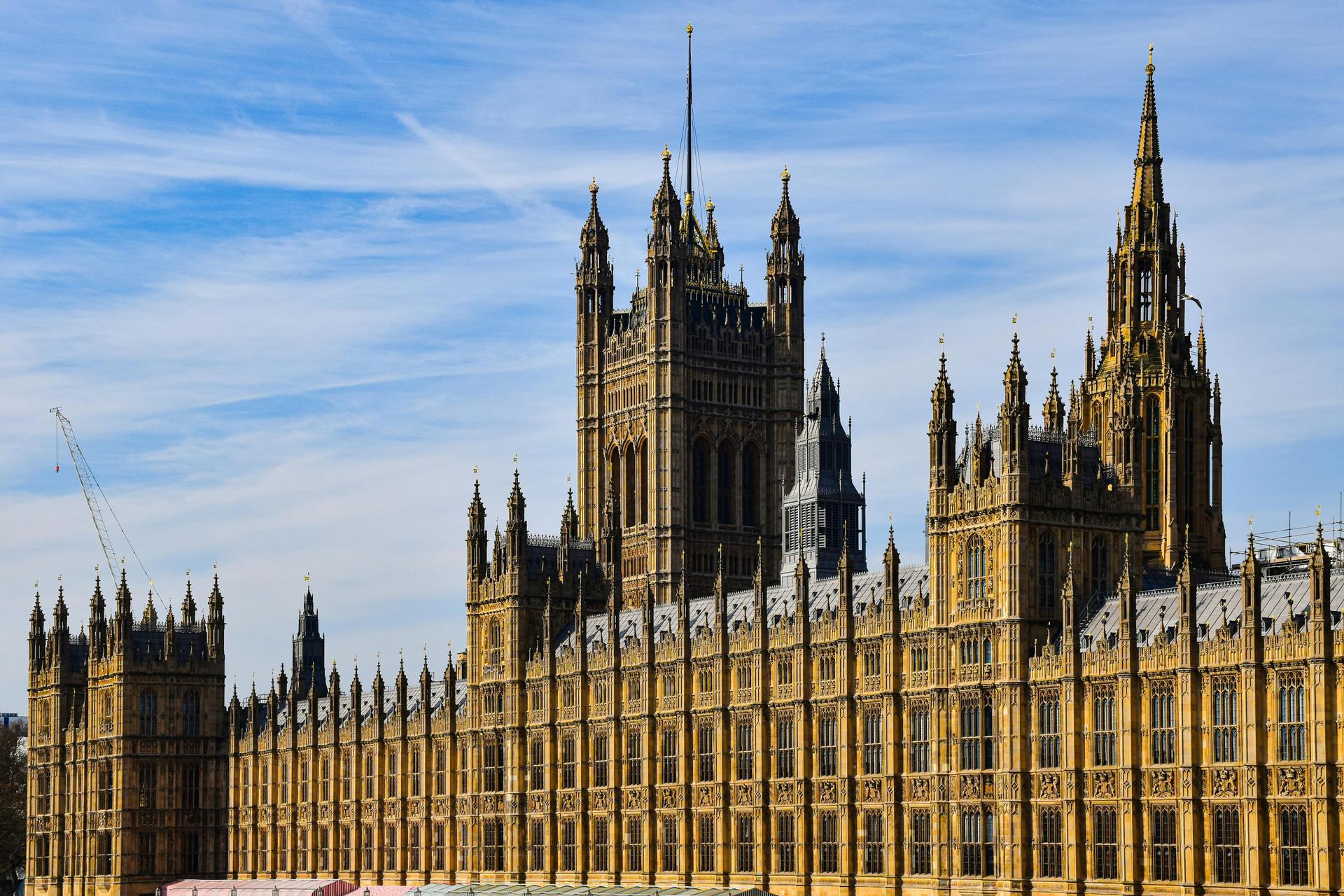 The Palace of Westminster on the Thames in London, the seat of the United Kingdom government.