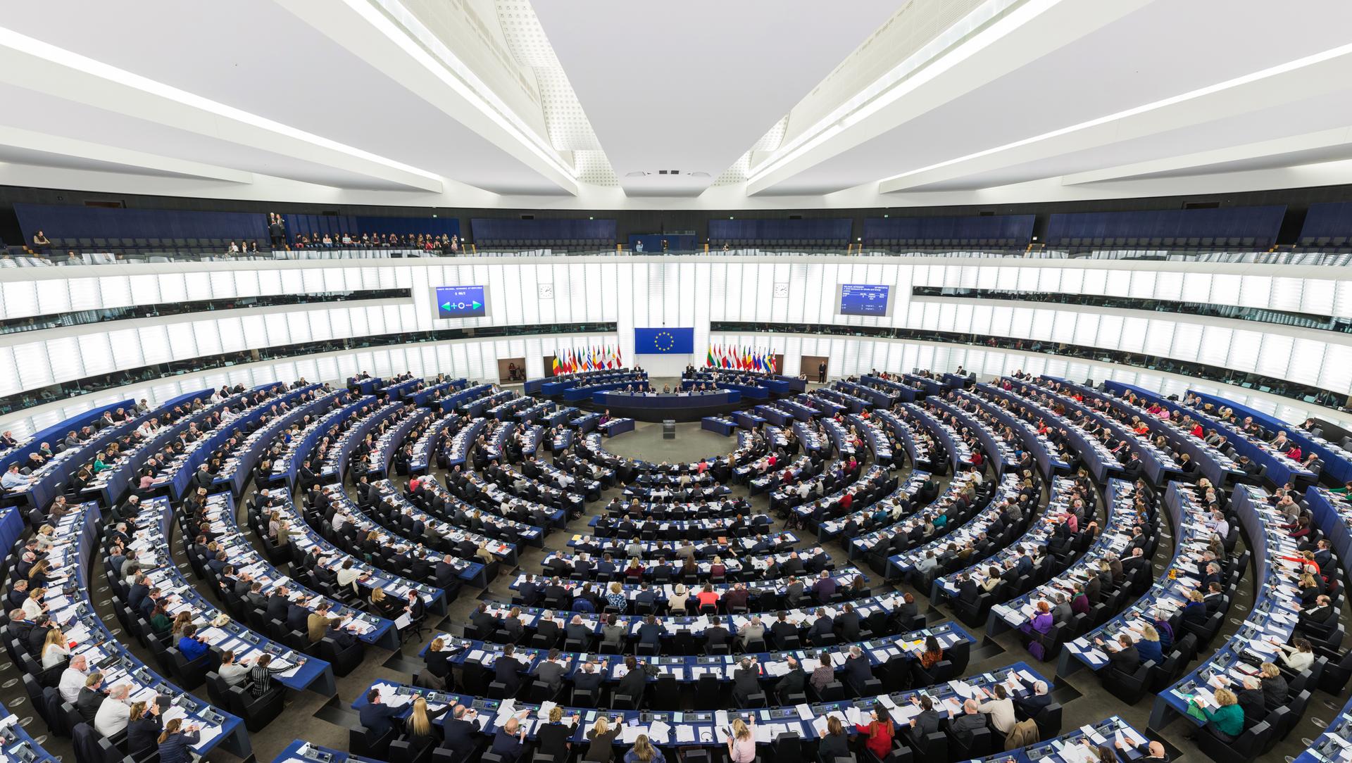 The hemicycle of the European Parliament in Strasbourg, where MEPs vote on EU legislation