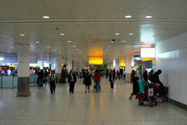 Arrivals hall at Terminal 3, London Heathrow Airport, where international travellers enter the United Kingdom