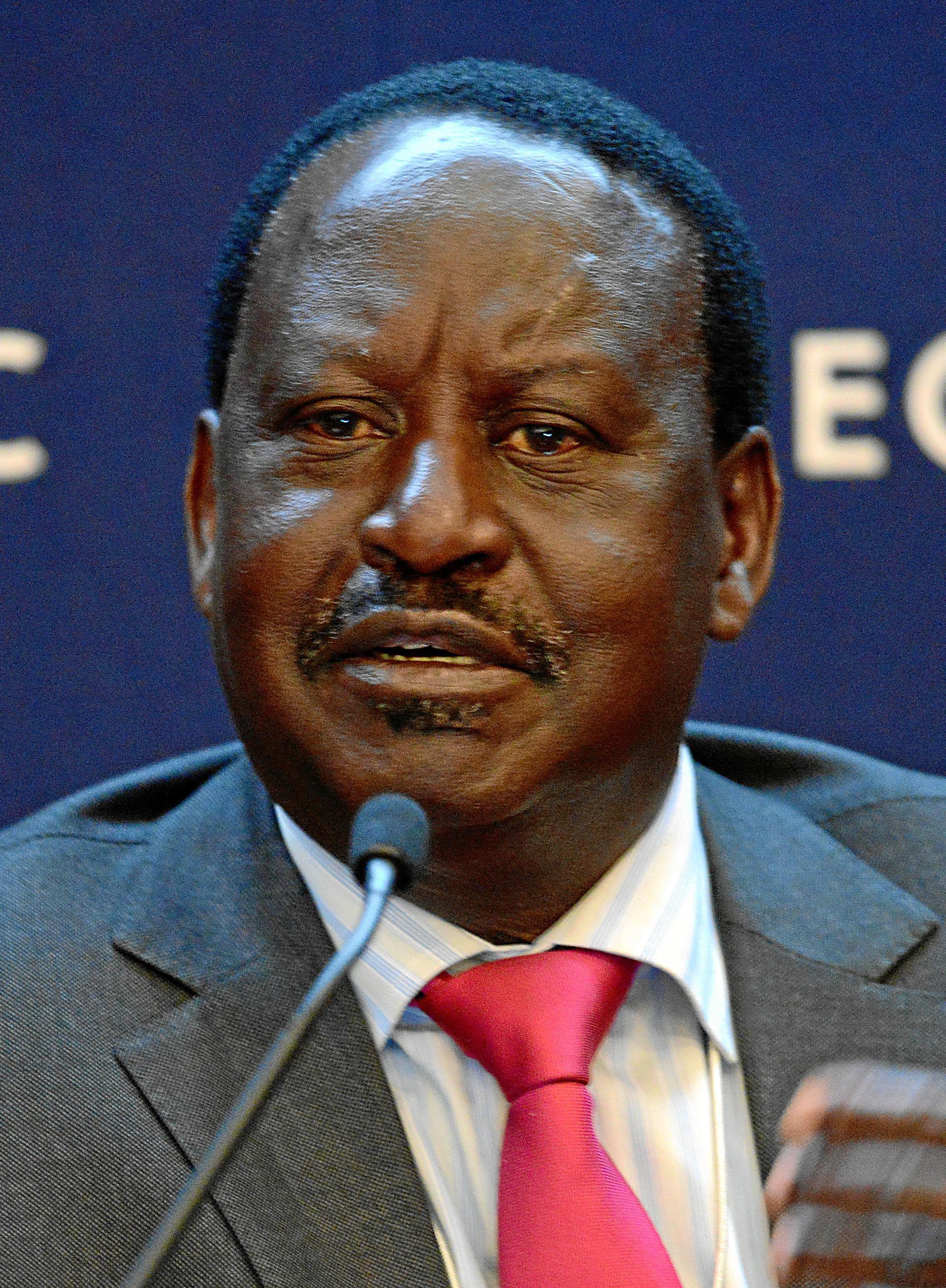 The late Kenyan opposition leader and former Prime Minister Raila Odinga speaking at a public forum.