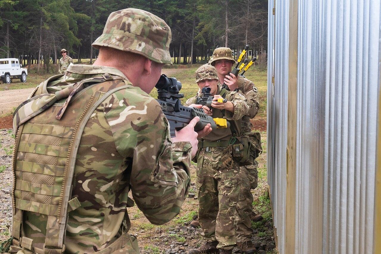 British Army soldiers in camouflage uniforms during a joint military training exercise in Kenya