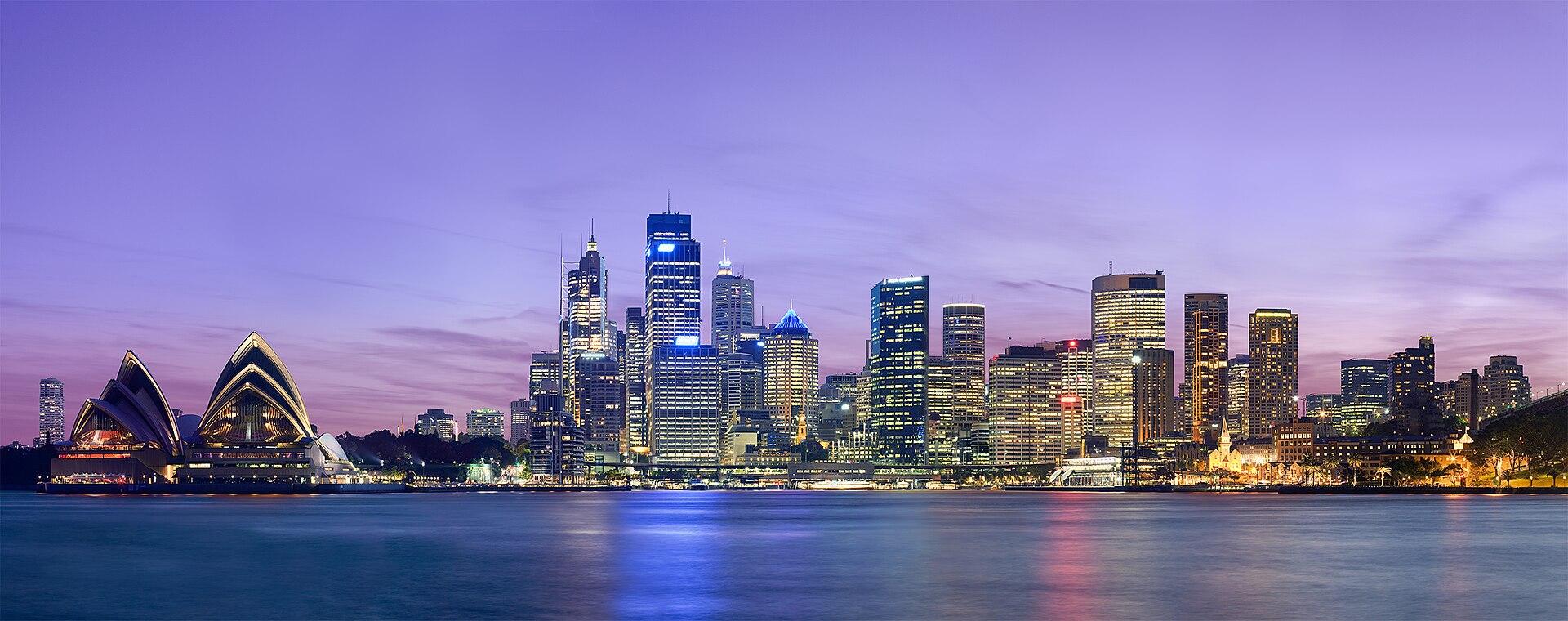 The Sydney central business district skyline at dusk, the city where Kenyan student Sheila Chebii died in May 2026.