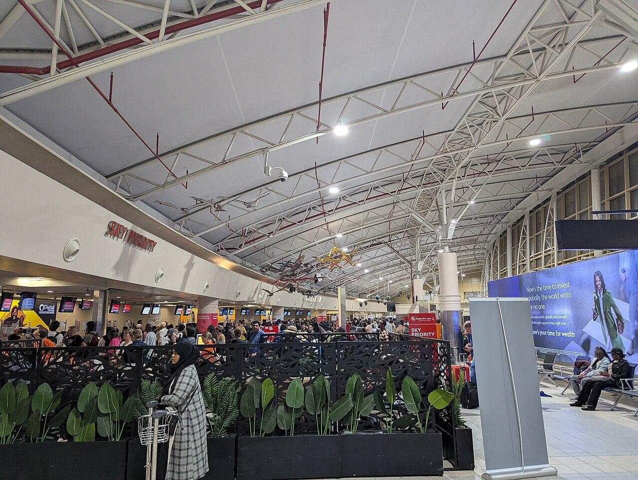 The terminal building at Jomo Kenyatta International Airport in Nairobi, gateway for Kenyans travelling abroad for work and study.