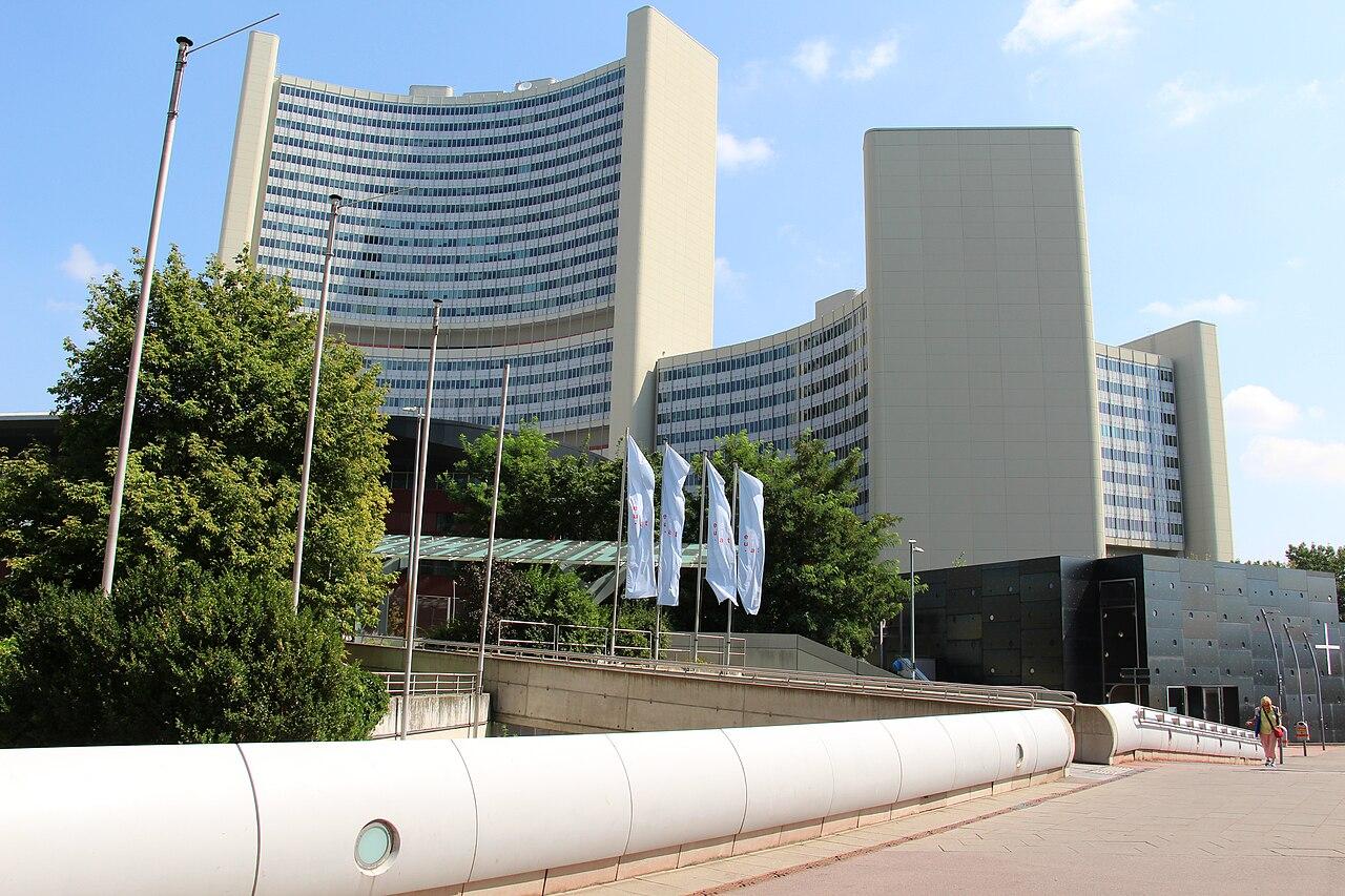 The curved towers of the Vienna International Centre, headquarters of the United Nations Office at Vienna