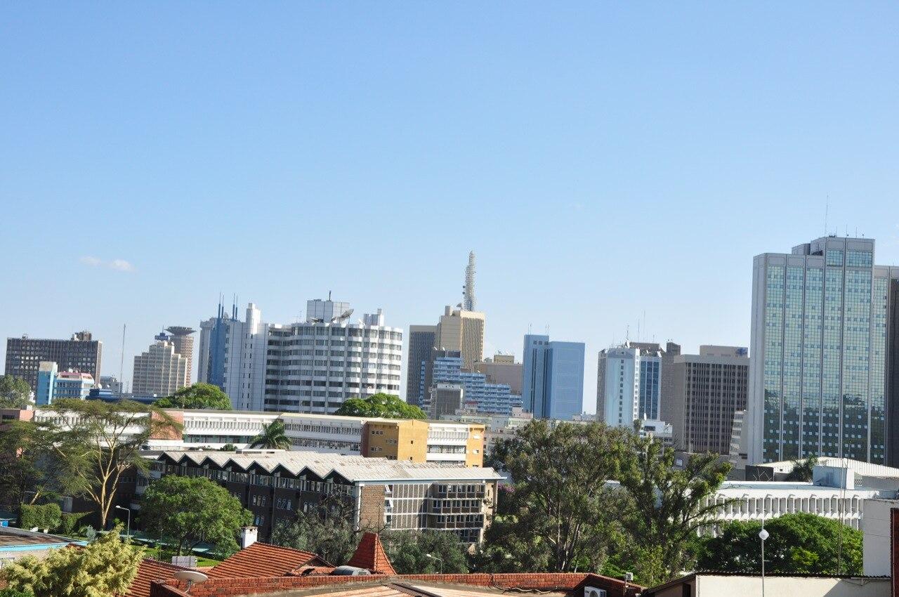 The Nairobi city skyline with high-rise towers of the central business district against the sky